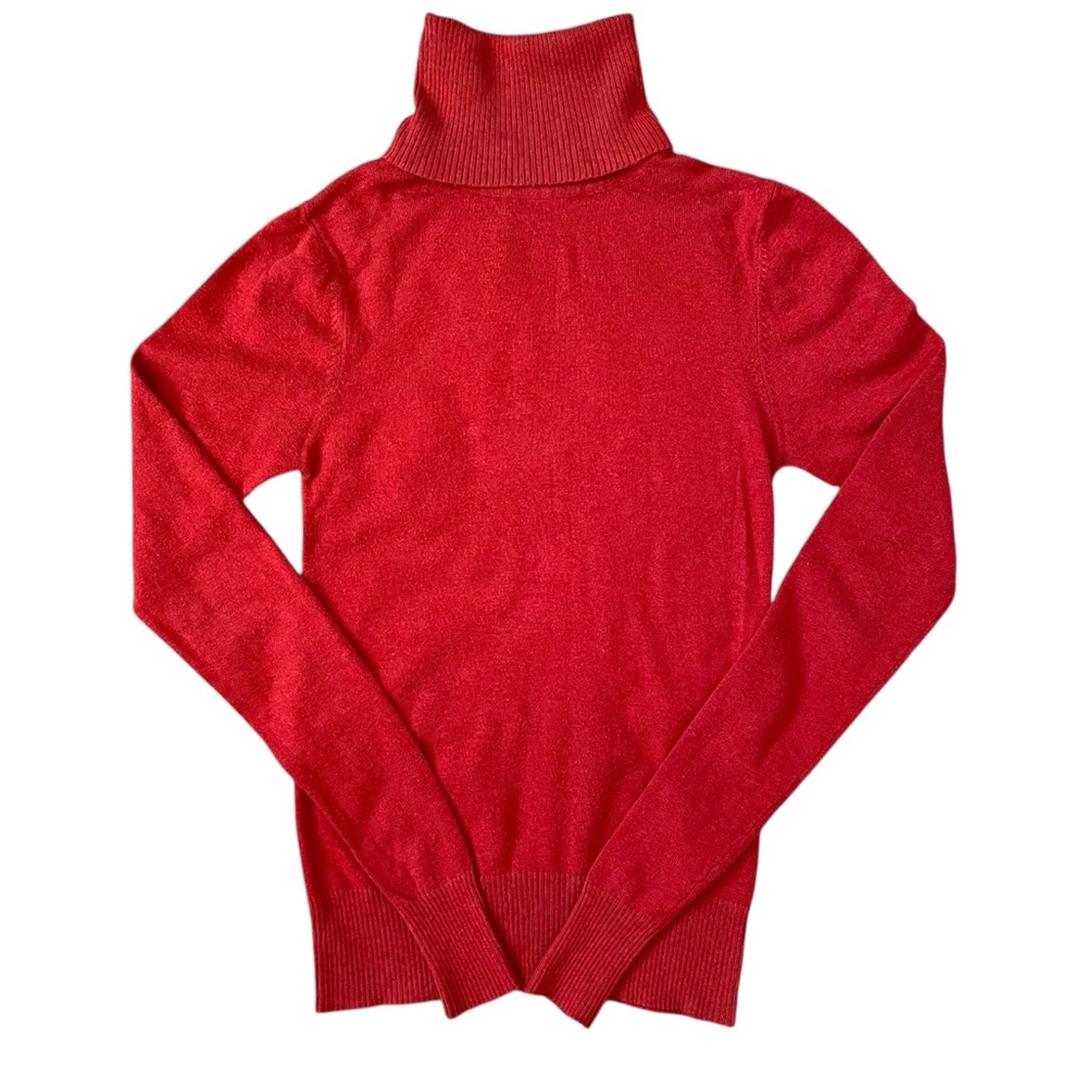 Women's Classic Red Turtleneck Sweater Minimalist Quiet Luxury Knit XS